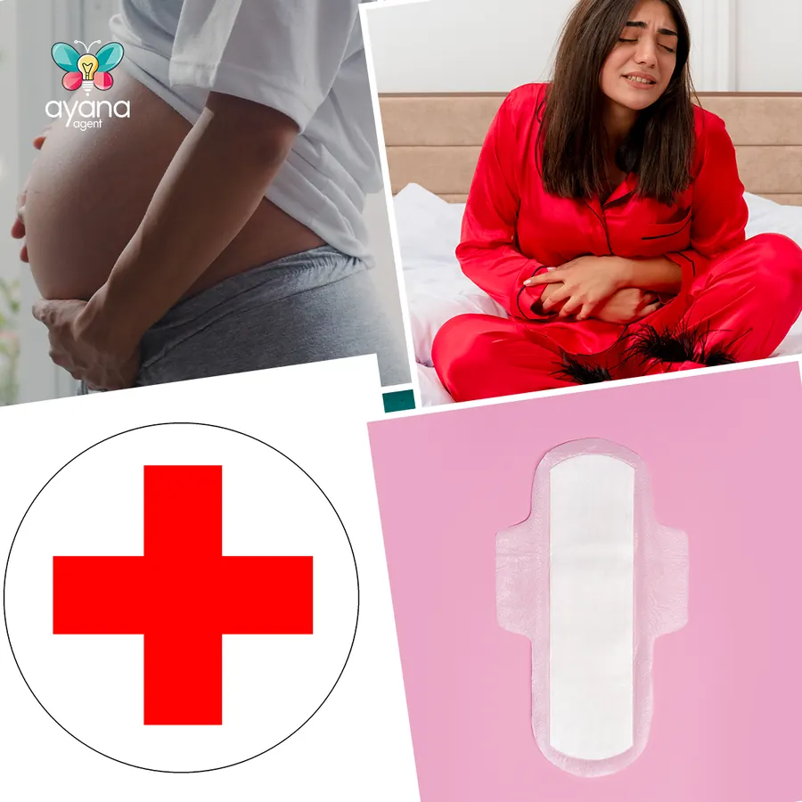 Editorial collage: pregnancy, pelvic pain, menstrual and general health imagery