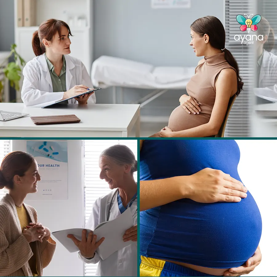 Editorial collage: clinical consultations and pregnancy
