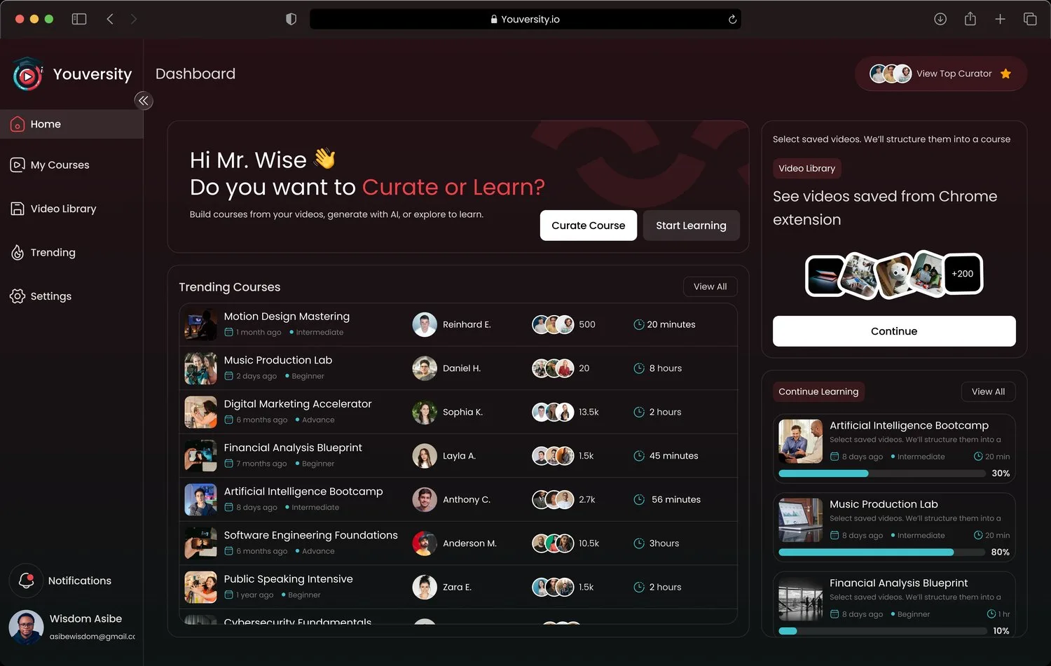 Youversity on web and mobile